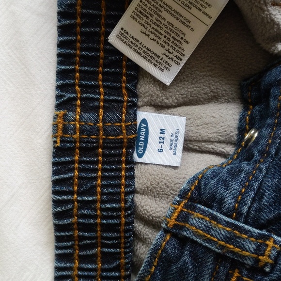 old navy fleece lined straight leg denim jeans 6-12 months baby unisex - Picture 2 of 7